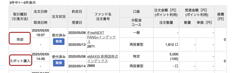 楽天証券 注文状況がめん